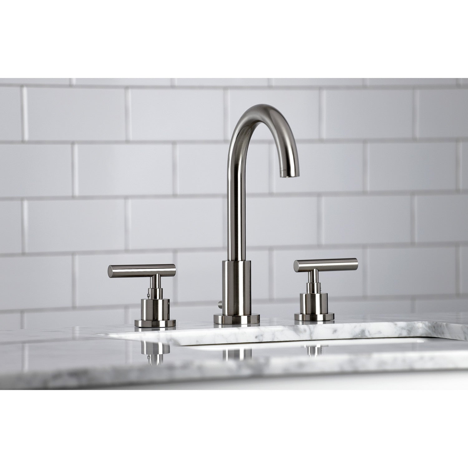 Kingston Sona FSC8928CML - Manhattan Two-Handle 3-Hole Deck Mount Widespread Bathroom Faucet with Brass Pop-Up, Brushed Nickel — thumbnail 3